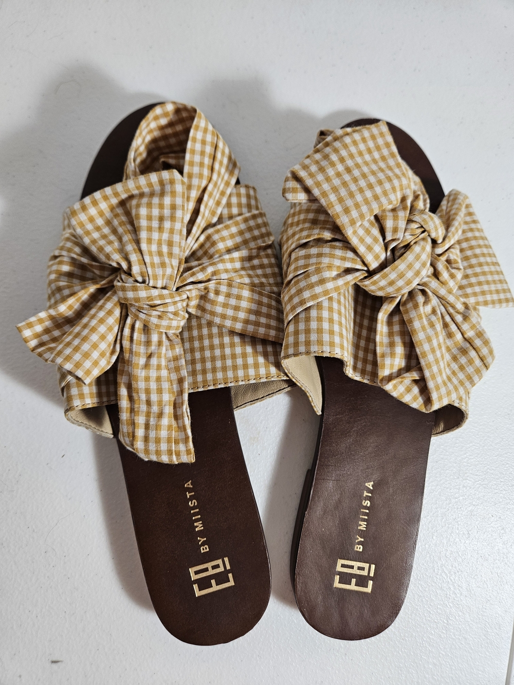 E8 Miista Yellow Gingham Knot Slide Sandals EU 38